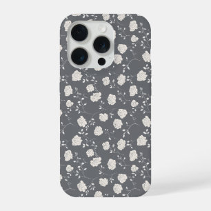 Minimal Soft Grey Rose White Floral Pattern iPhone 15 Pro Case