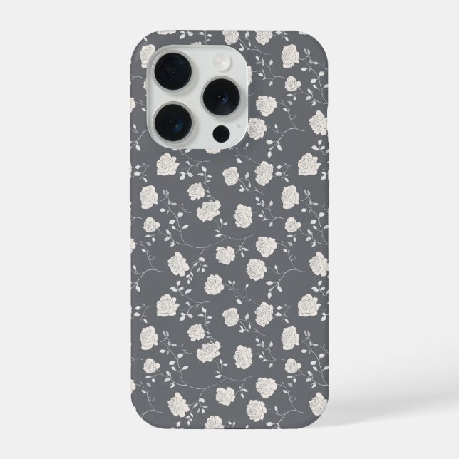 Minimal Soft Grey Rose White Floral Pattern iPhone Case (Back)
