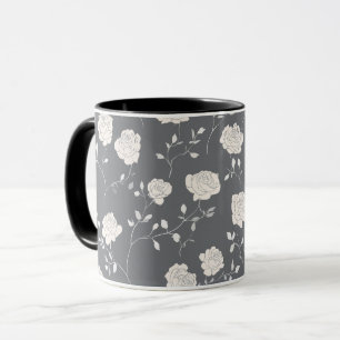 Minimal Soft Grey Rose White Floral Pattern Mug