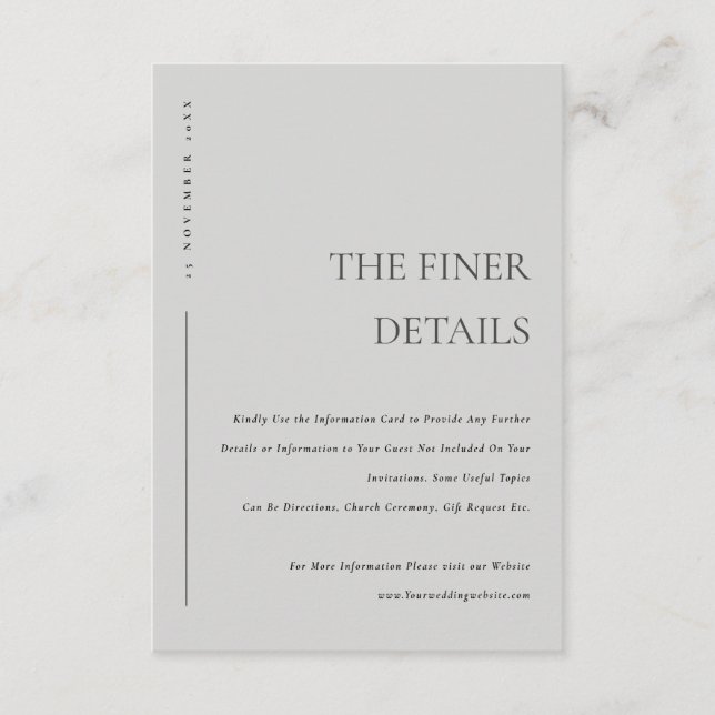 Minimal Soft Light Grey Typography Wedding Detail Enclosure Card (Front)