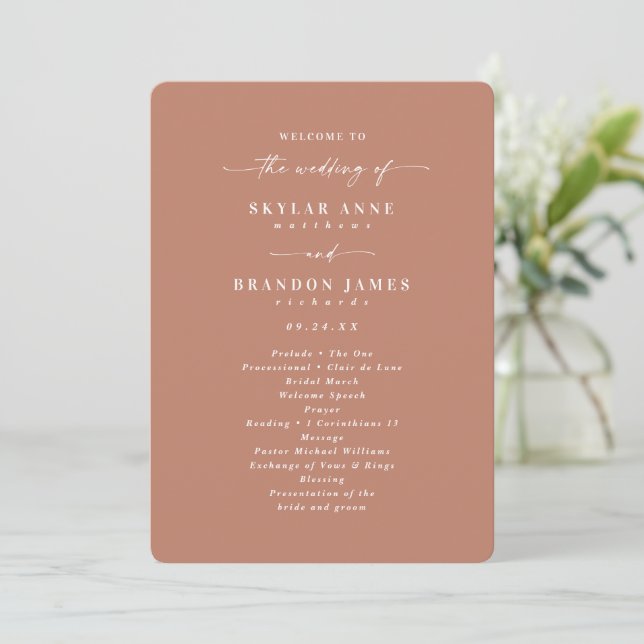 Minimal Solid Terracotta Clay Wedding Ceremony Program (Standing Front)