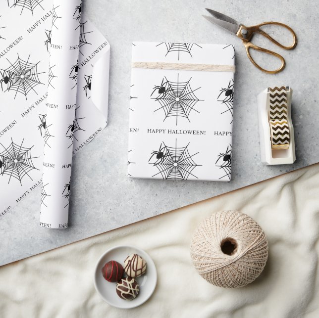 Minimal Spider And Spiderweb Happy Halloween Wrapping Paper (Crafts)