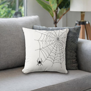 Minimal Spider Web And Hanging Spider Halloween Cushion