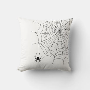 Minimal Spider Web And Hanging Spider Halloween Cushion