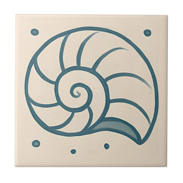 Minimal Spiral Shell Ocean Art Tile (Front)