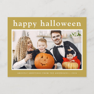 Minimal Spooky Happy Halloween Family 1 Photo Holiday Postcard