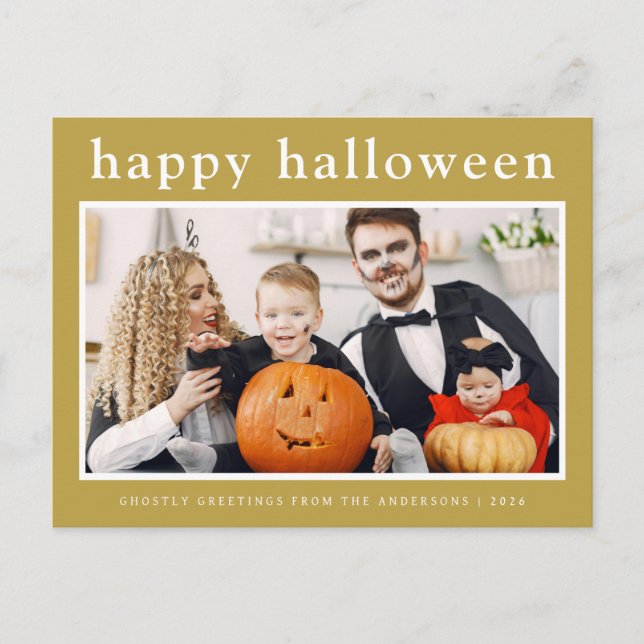 Minimal Spooky  Happy Halloween Family 1 Photo Holiday Postcard (Front)