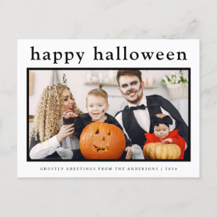 Minimal Spooky Happy Halloween Family 1 Photo Holiday Postcard