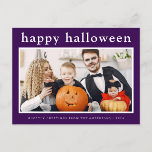 Minimal Spooky  Happy Halloween Family 1 Photo Holiday Postcard