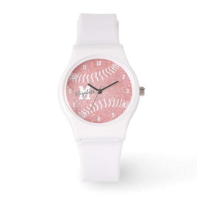 minimal sports girly pink monogrammed softball watch (Front)