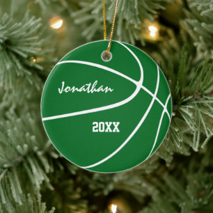 minimal sports green red boys girls basketball ceramic ornament