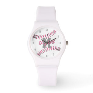 minimal sports pink grey white monogram softball watch
