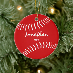 minimal sports red green baseball softball ceramic ornament