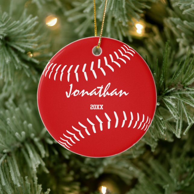 minimal sports red green baseball softball ceramic ornament (Tree)