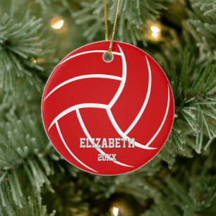 minimal sports red green girls boys volleyball ceramic ornament