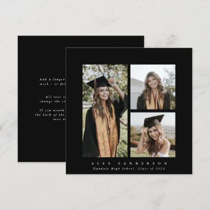 Minimal Square Black Frame Triple Photo Graduation Announcement
