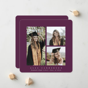 Minimal Square Burgundy Frame Triple Photo Grad Announcement