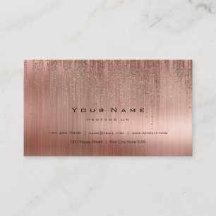 Minimal Steel Copper Pink Gold Matrix Rain Blush Business Card