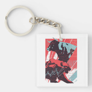 Minimal Stock Market Bull Bear Chart Key Ring