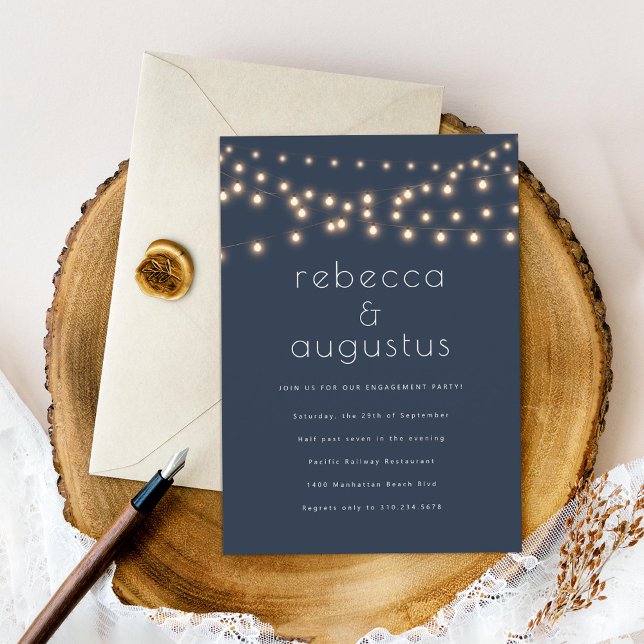 Minimal String Lights Couples Engagement Party Invitation (Creator Uploaded)
