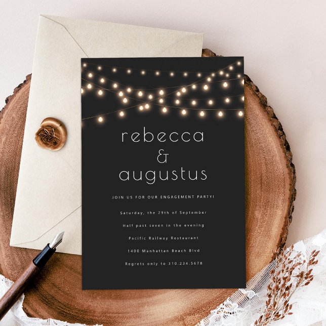Minimal String Lights Couples Engagement Party Invitation (Creator Uploaded)