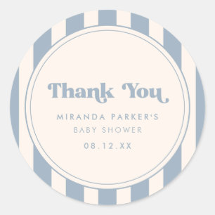 Minimal Striped Dusty Blue Baby Shower Thank You Classic Round Sticker