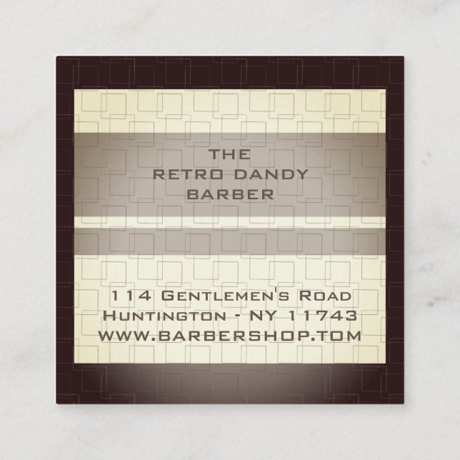 Minimal Stripes Brown Retro Chic Manly Barbershop Square Business Card (Back)