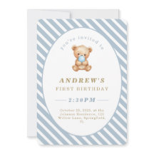 Minimal Stripes Teddy Bear First Birthday 