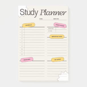 Minimal Study Planner With Hourly Schedule Post-it Notes