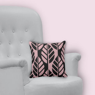Minimal Stylised Black and Pink Leaves Cushion