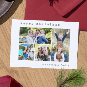 Minimal Stylish 4  Family Photo Christmas Holiday Card