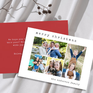Minimal Stylish 4 Family Photo Christmas Holiday Card