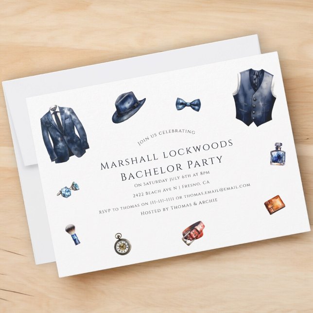 Minimal stylish modern bachelor party invitation (modern simple bachelor party invitation featuring gentlemans attire. )