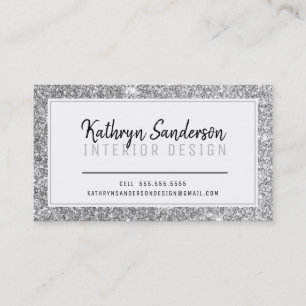 MINIMAL STYLISH simple border black silver glitter Business Card