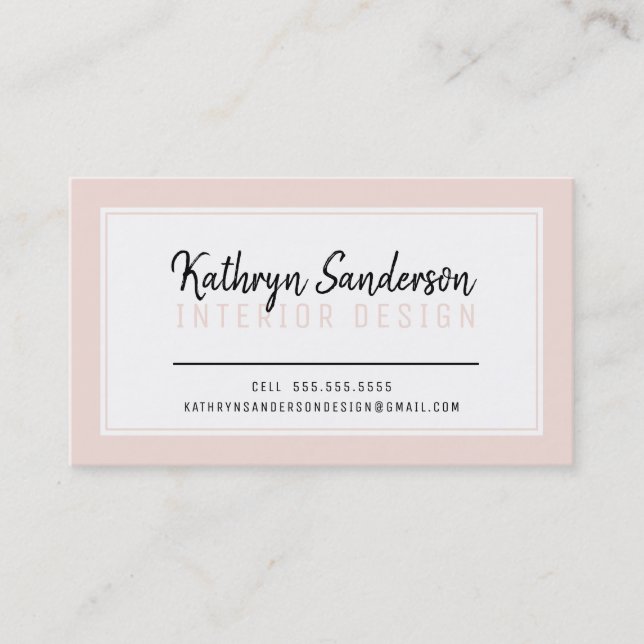 MINIMAL STYLISH simple border blush pink black Business Card (Front)