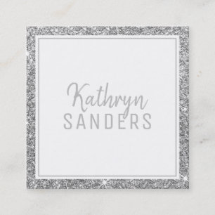 MINIMAL STYLISH simple border silver glitter grey Square Business Card