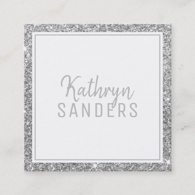 MINIMAL STYLISH simple border silver glitter grey Square Business Card (Front)