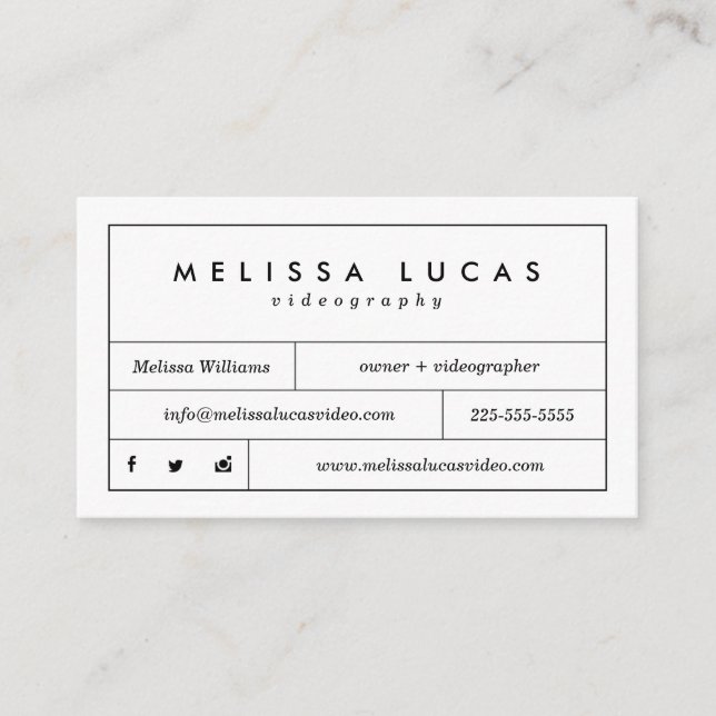 Minimal Stylish Videography Business Cards (Front)