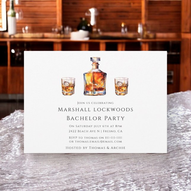 Minimal stylish whiskey glass bachelor party invitation (Creator Uploaded)