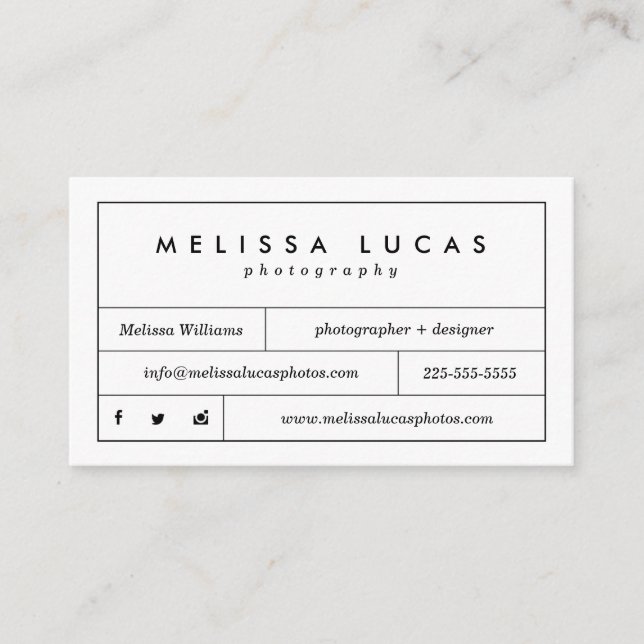 Minimal Stylish White Photography Business Cards (Front)