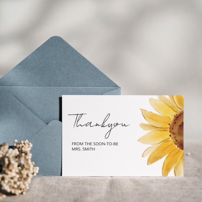 Minimal Sunflower bridal shower thank you card (Creator Uploaded)