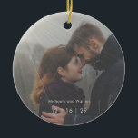 Minimal Sunrays Photo First Christmas Wedding Ceramic Ornament<br><div class="desc">This design is minimal,  with the couple's photo highlighted with a transparent overlay of sun rays. Created by Simply Farmhouse Press.</div>