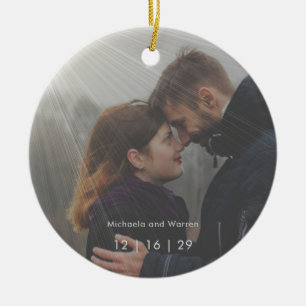 Minimal Sunrays Photo First Christmas Wedding Ceramic Ornament