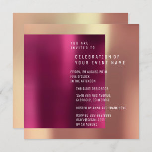Minimal Suprise Party Copper Rose Metallic Invitation