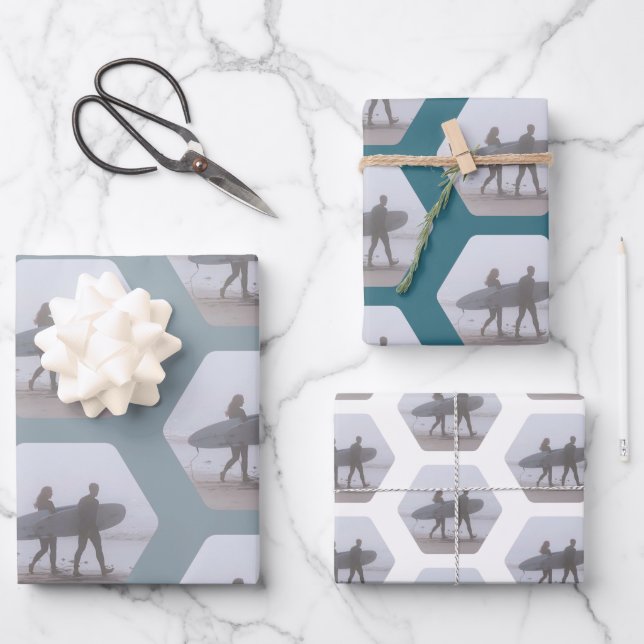 Minimal Surfer Couple Sea Foam Green Wrapping Paper Sheet (Front)