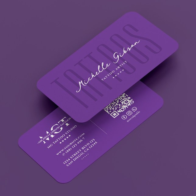 Minimal Tattoo Artist Royal Purple Tattooist Business Card (Minimal Tattoo Artist Royal Purple Tattooist Business Card
)