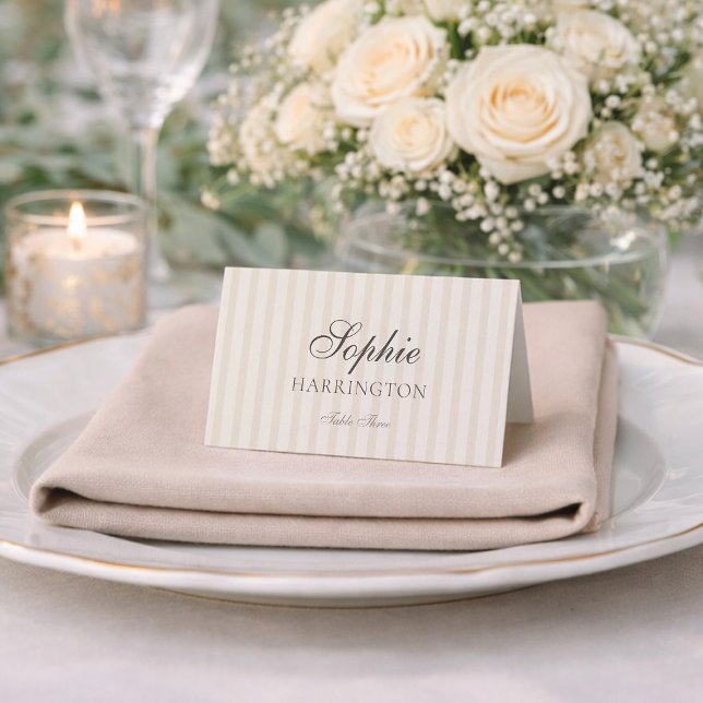 Minimal Taupe Stripe Wedding Place Card  (Creator Uploaded)