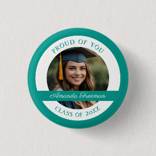 Minimal Teal and White Graduate Photo 3 Cm Round Badge