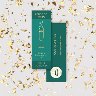 Minimal Teal Event Logo Gold Bubbly Drink Voucher Mini Business Card
