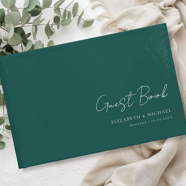 Minimal, Teal Handwriting Script Wedding  Guest Book (Minimal, Teal Handwriting Script Wedding Guest Book with your name and date)